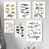 child poster dinosaurs whale shark foxes bears animal nursery canvas art print kids room decor education wall picture painting