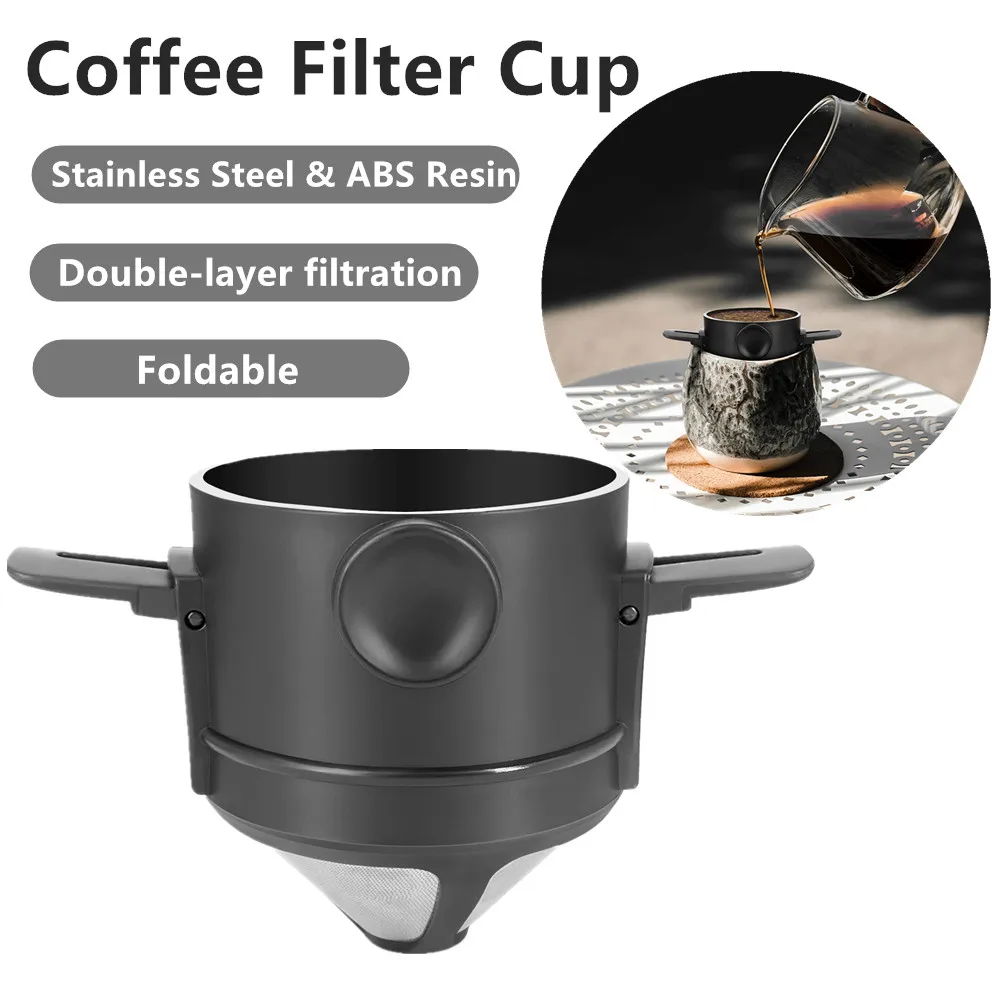 

Портативный ручной фильтр для кофе, складная чашка из нержавеющей стали, воронка для фильтра для кофеварки, держатель для чая, складное устр...