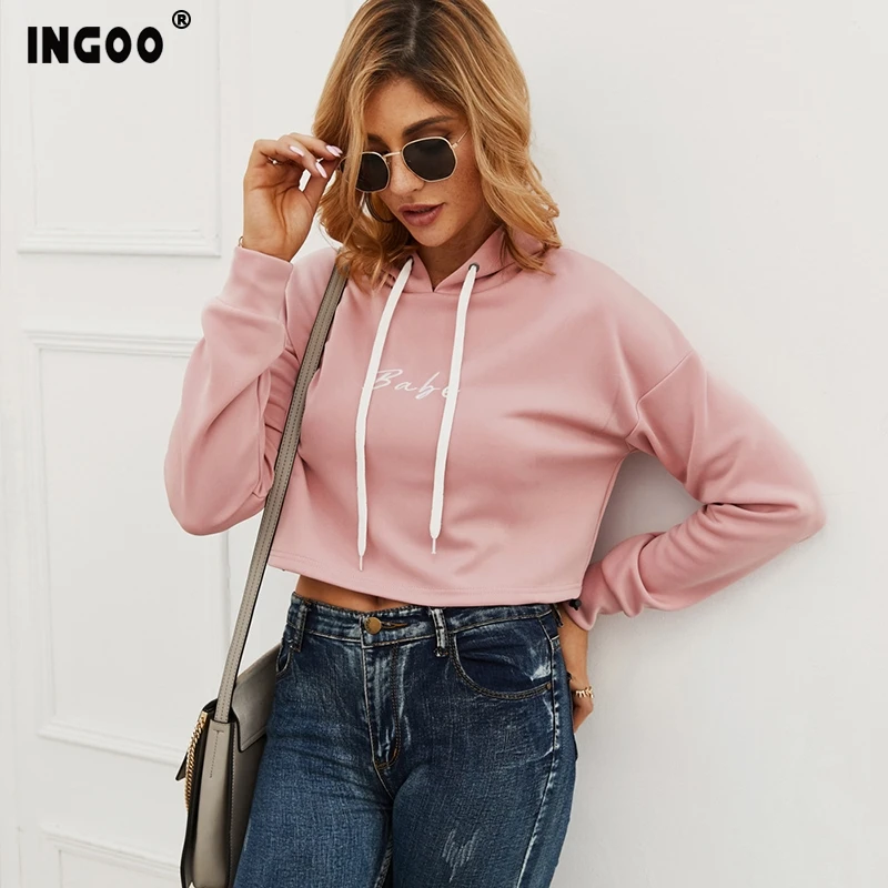 INGOO Simplicity женские укороченные толстовки с вышивкой повседневный сексуальный