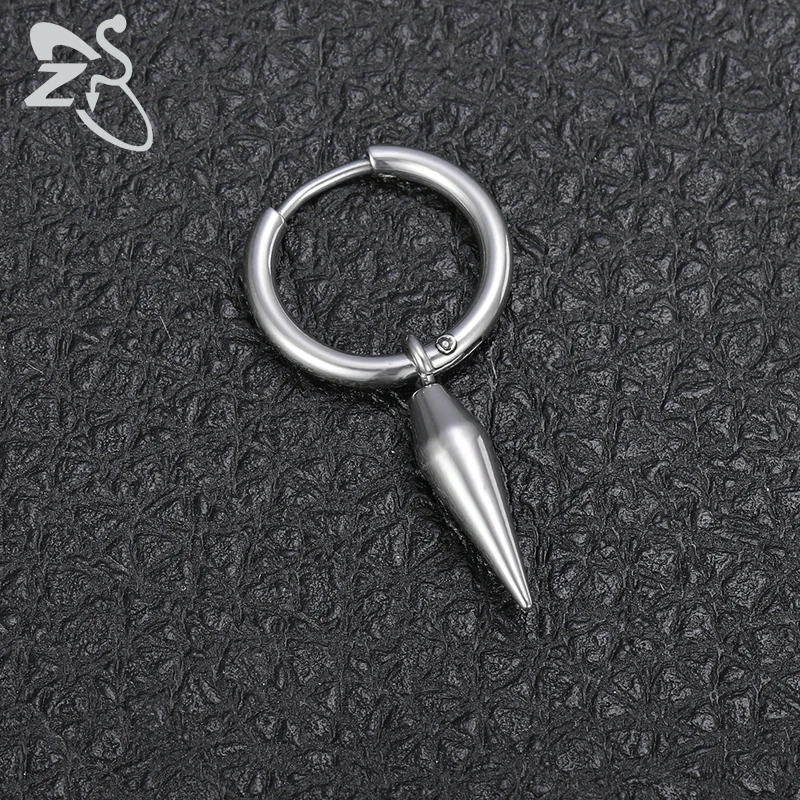 

ZS Men's Punk Style Hoop Earrings with Cone Pendant Male Korean Earrings Hip Hop Ear Hoops for Women Gifts