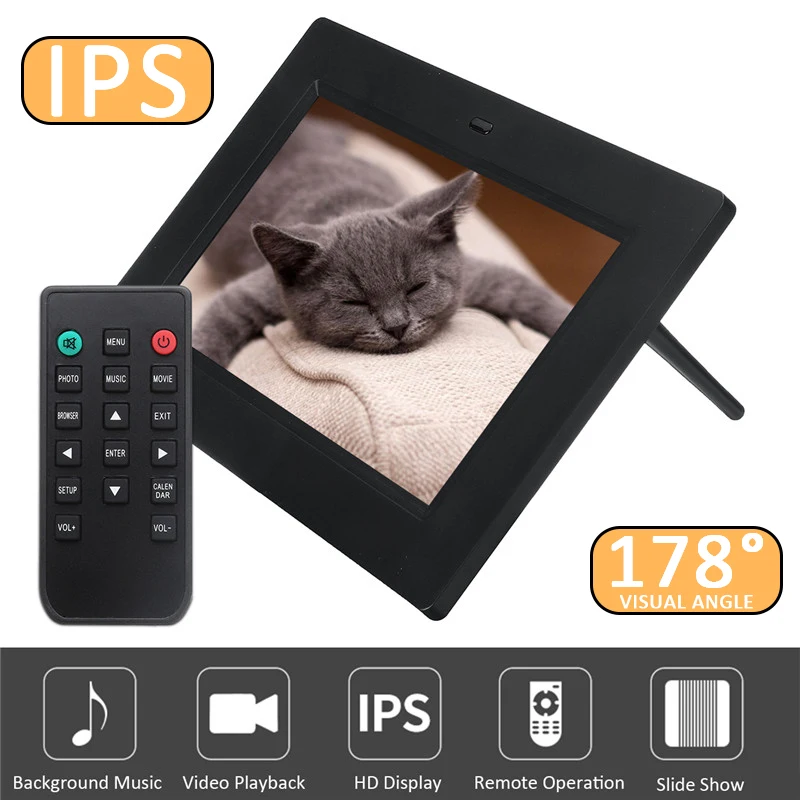Цифровая фоторамка 7 дюймов ips экран MP3 MP4 светодиодный HD электронный альбом для фотографий музыки 178 визуальный угол полная функция Музыка Видео