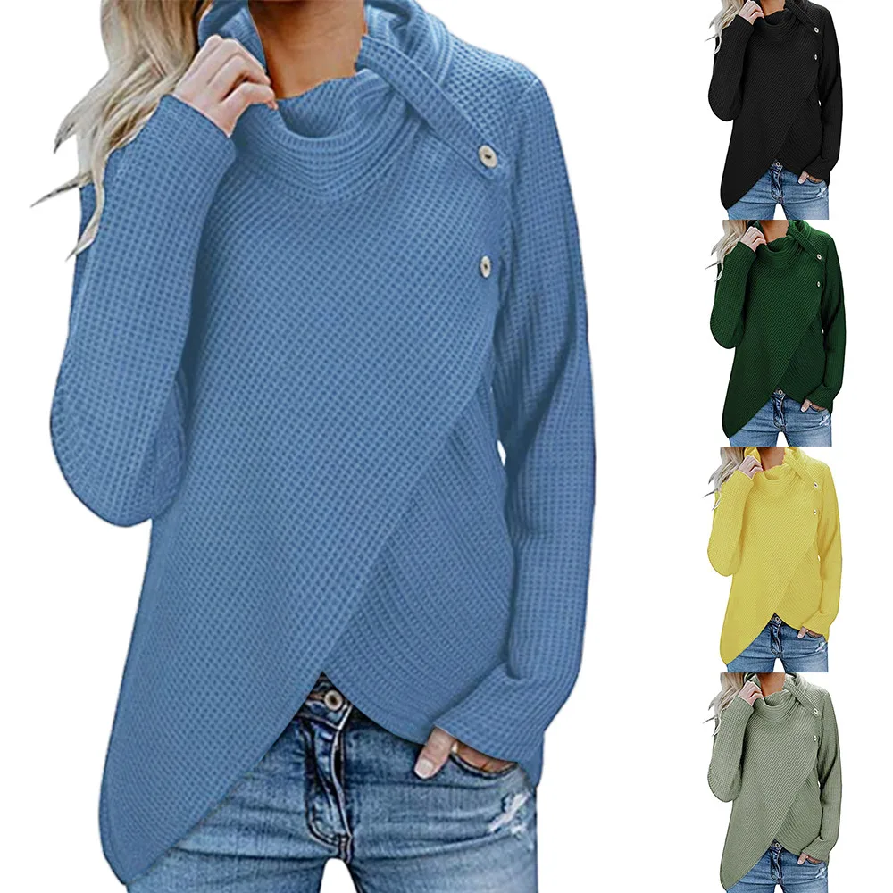 Женский вязаный пуловер с длинным рукавом и воротником-хомутом | Женская одежда