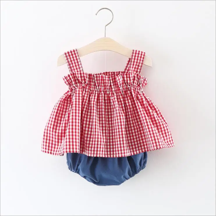 Комплекты одежды для маленьких девочек 2018 летний модный клетчатый костюм