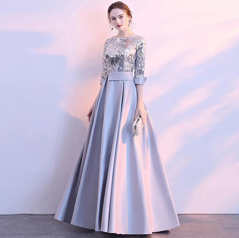 Вечернее платье с длинными Для женщин Винтаж трапециевидной формы круглым