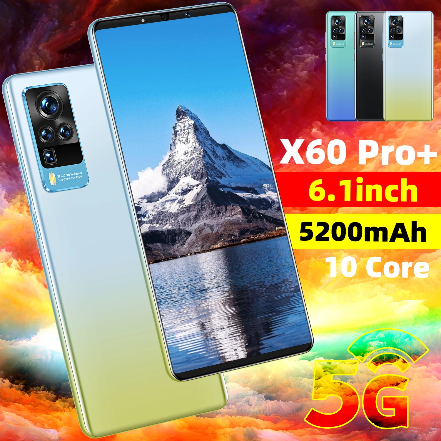 

2021 Global Version X60 Pro+ Smartphone 5200mAh 12+512GB 6.1Inch Dual SIM Dual Standby Support Face ID 4G 5G Android CellPhone