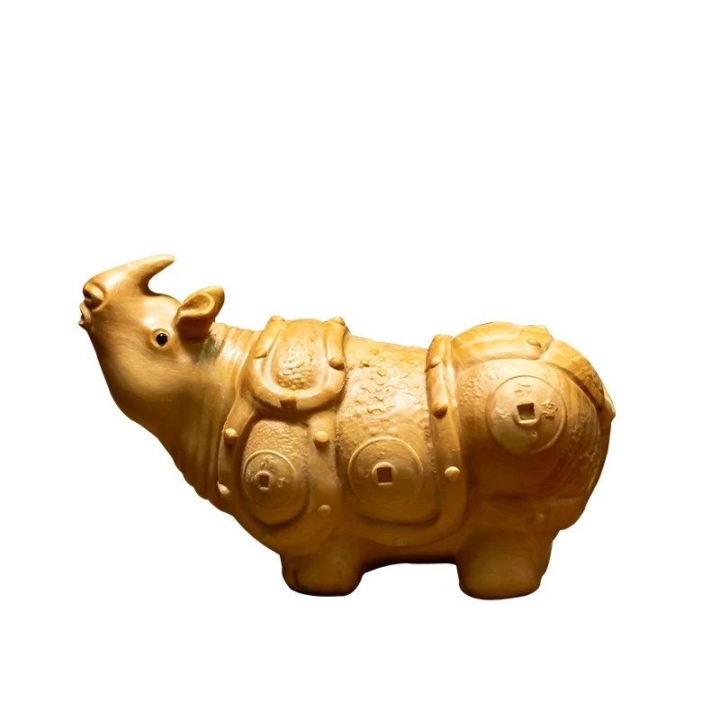 

Boxwood 7cm Rhinocero Sculpture Lucky Wood Animal Statues Rhino Home Decor
