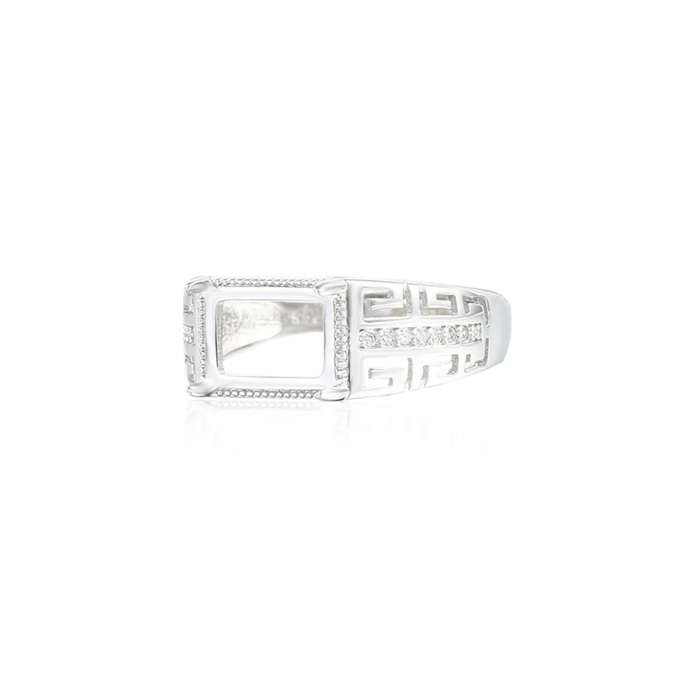 Ring Setting for 7x10mm Rectangle Cabochons Ring Blank White Gold Plated 925 Silver Zircon Adjustable Ring Base SR0153