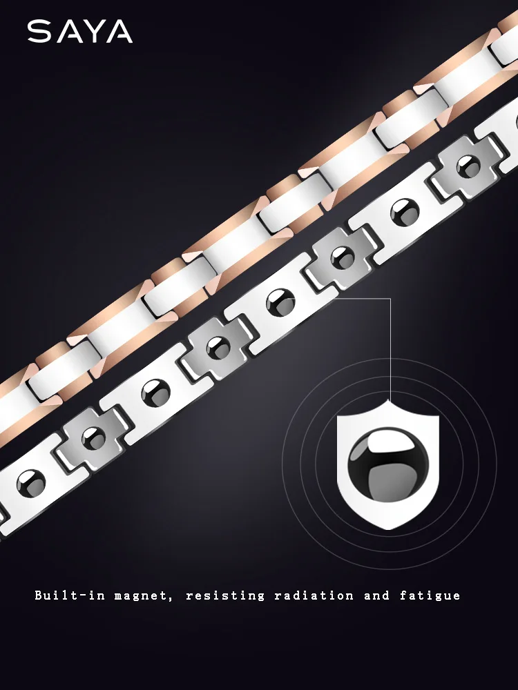 Rose Gold Plating Tungsten Carbide Bracelet With Magnetic Stone, Free Shipping, Customized