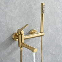 brushed gold bathtub faucet wall mounted waterfall bath shower system embedded in wall tub water tap shower mixer faucet