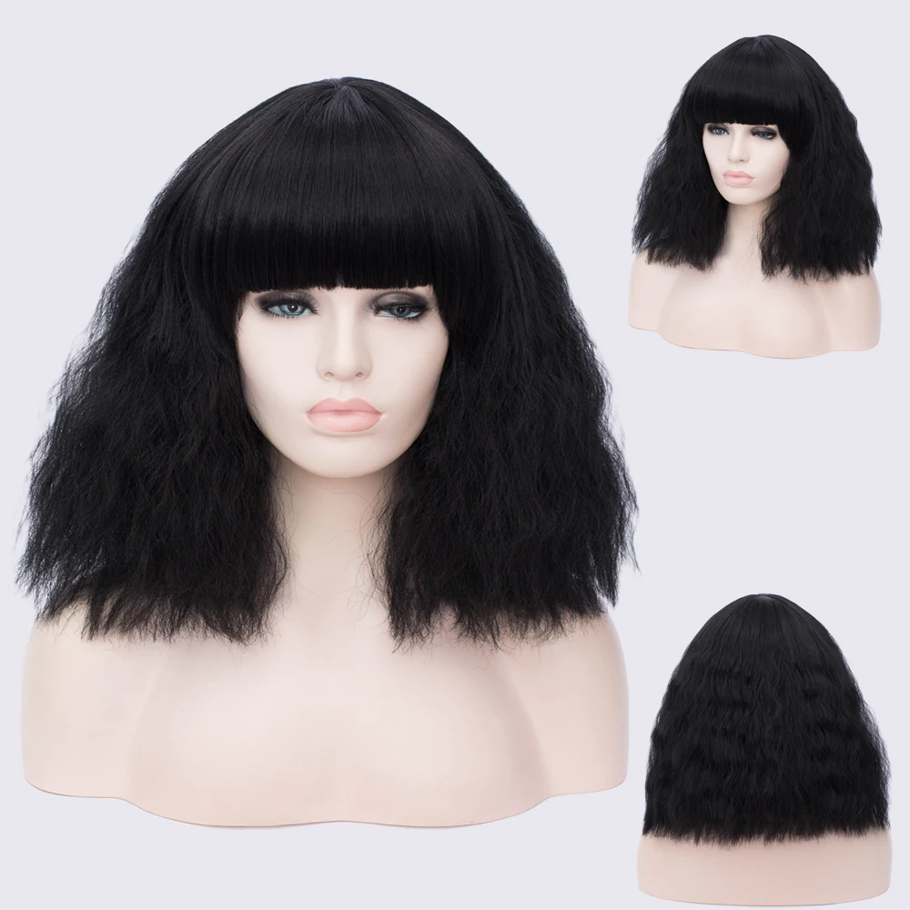 MSI Wigs Женский Средний Черный Цвет Косплей парики с взрыва вьющиеся синтетические волосы парик белый красный блонд розовый