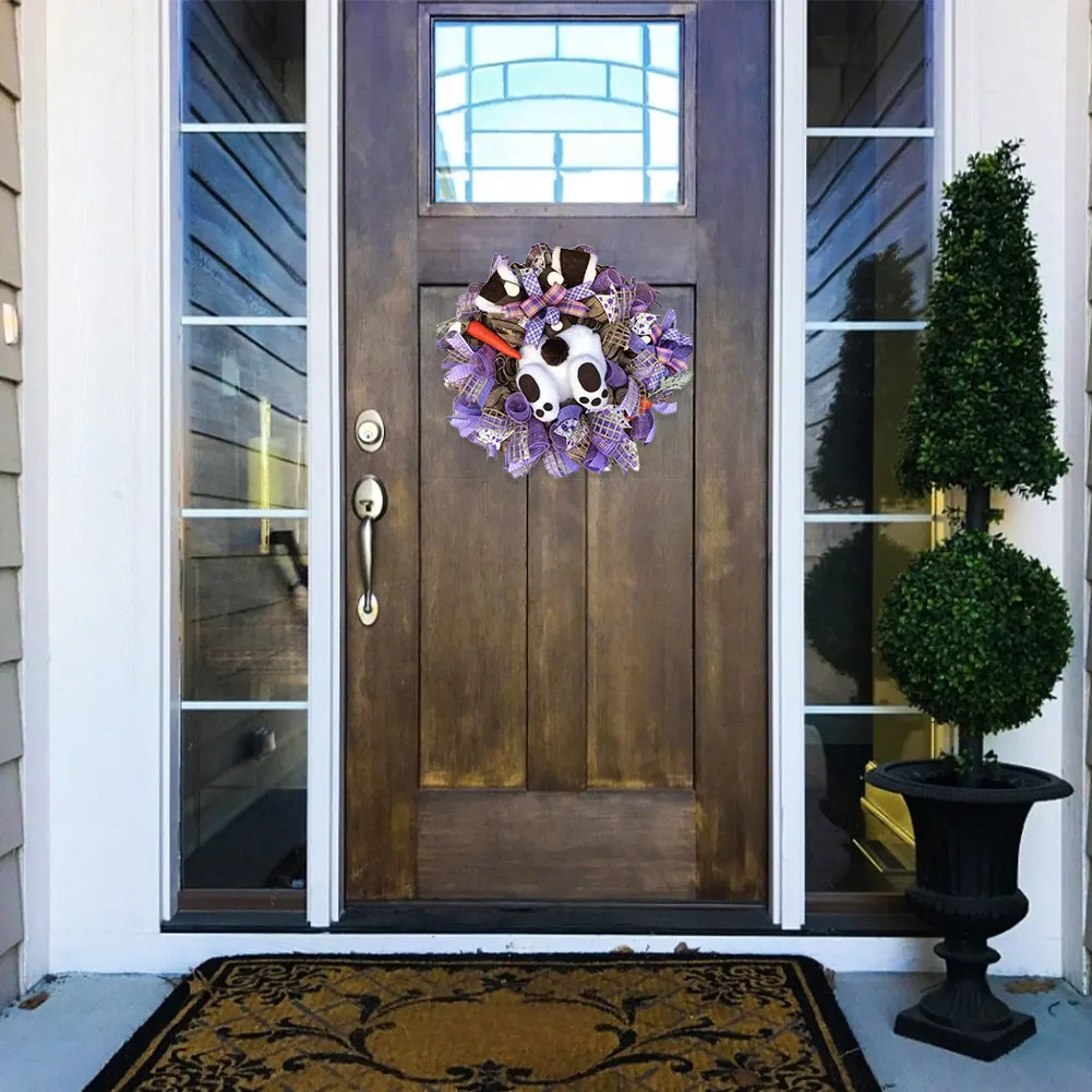 

2021 DIY Easter Bunny Decoration Wreath Funny Rabbit Cartoon Animal Ornaments For Window Door Hanging Garland Holiday Home Decor