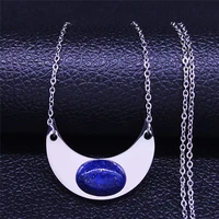 boho moon stainless steel natural stone chain necklace wmen silver color statement necklace bohemian jewelry bijoux femme nxs04