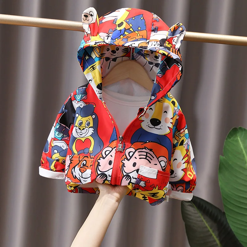 

Boys' Spring and Autumn Coat Baby Spring Hooded Cute Coat Children's Clothes