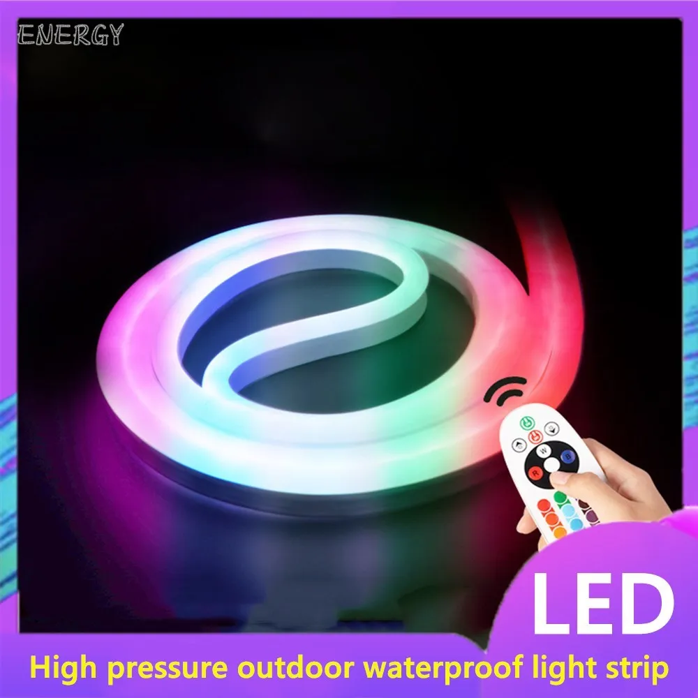 

220 В Высоковольтная Гибкая RGB лента с дистанционным управлением радужного цвета неоновая световая полоса 5050 мягкая уличная водонепроницаесветодиодный Светодиодная лента