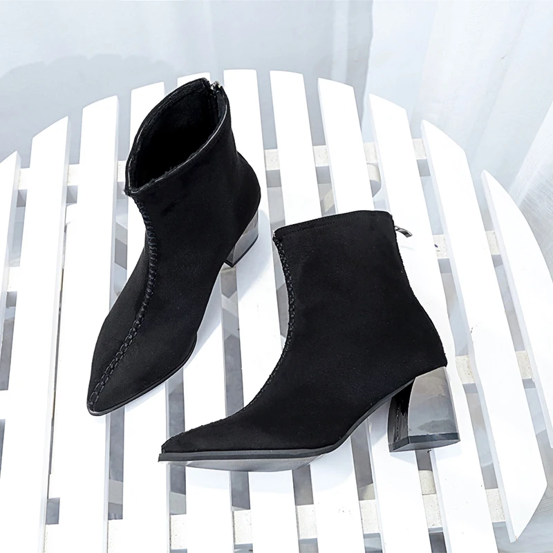 2020 г. пикантные ботинки на высоком каблуке Модные женские ботильоны с острым