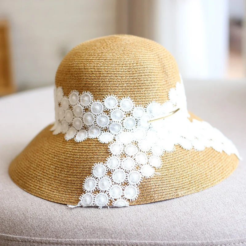 Шляпа соломенная с большими краями женская складная Панама от солнца в стиле