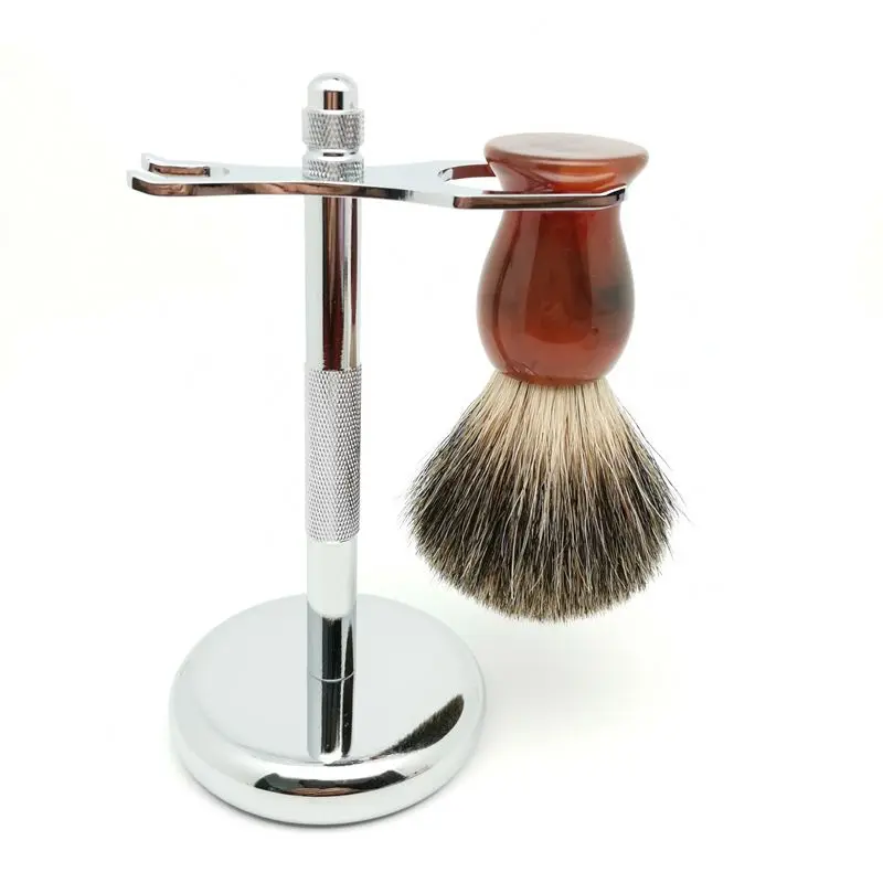 TEYO Pure Badger Hair Shaving Brush and Shaving Stand Set Perfect for Wet Shave Soap Double Edge Razor