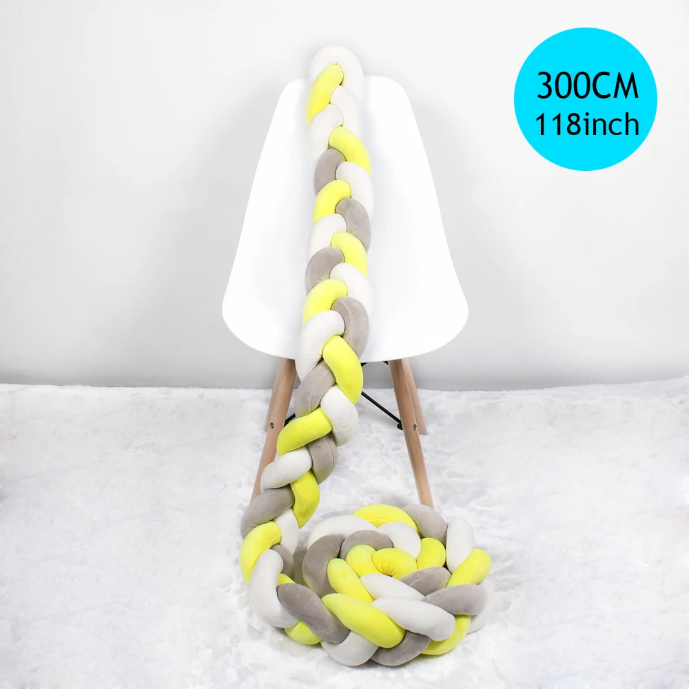 3M Yellow White Gray Кровать бортики в кроватку работы в скандинавском стиле с узлом для новорожденных, детская кроватка, бампер, длинная плетеная тесьма, подушка для детской кроватки, плюшевый бампер, детская кроватка, декор для комнаты - Цвет: 3M Yellow White Gray
