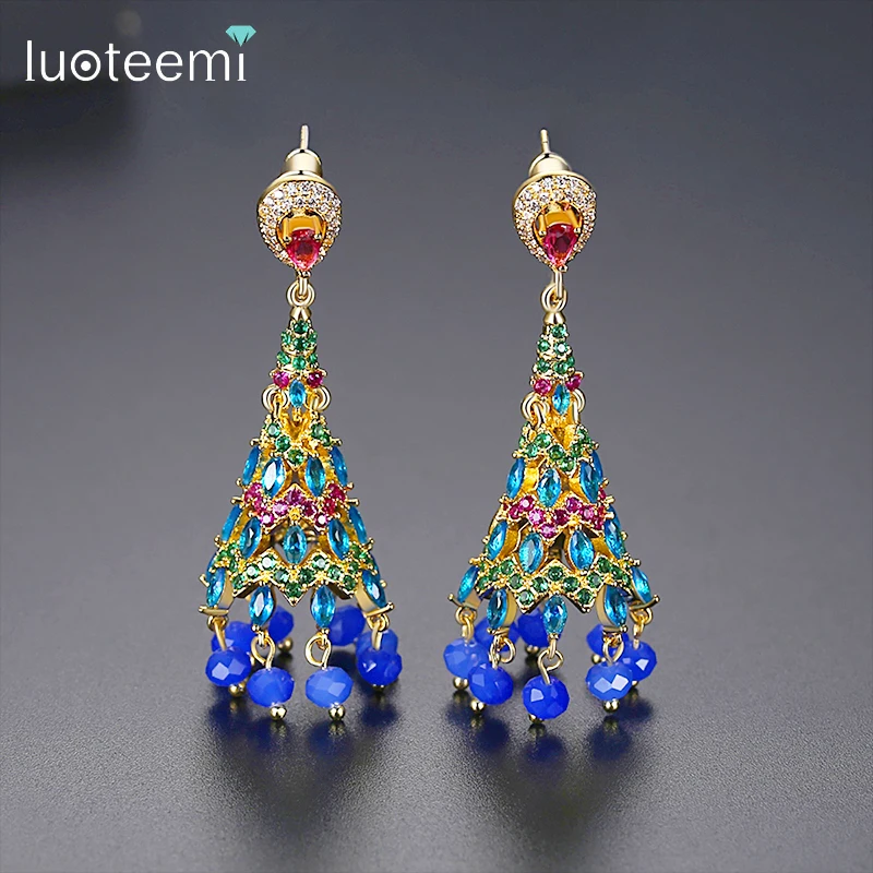 

LUOTEEMI Indian Jhumka Earrings Bohemian Ethnic Beads Tassel Drop Earrings for Women Wedding Party Bridal Brincos Christmas Gift