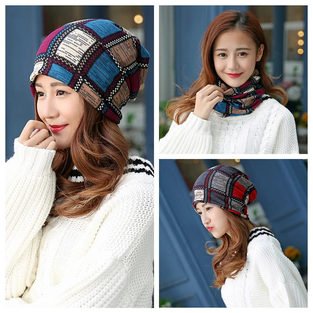 

Women's Headgear for Outdoor Cycling Winter Warm Soft Cotton Baggy Beanie Cap Ponytail Stretch Hats Ski