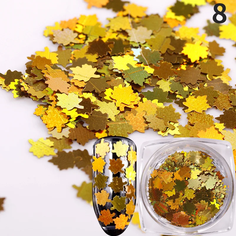 

1 Box DIY Colored Maple Leaf Sequins Laser Nails Art Glitters Thin Paillette Flakes Stickers Christmas Nail Manicure Decorations