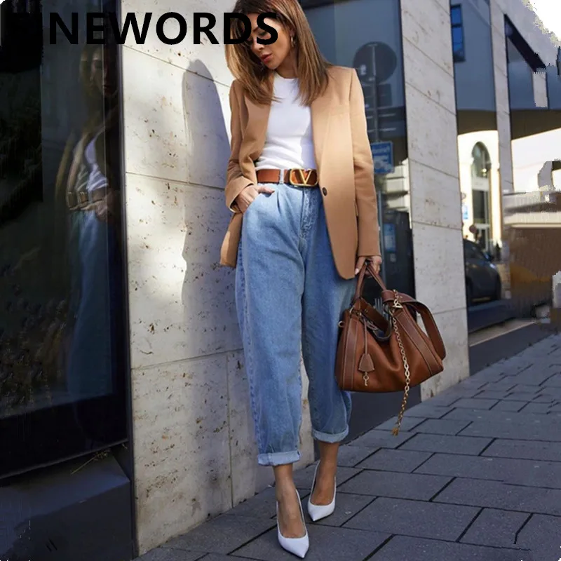 FINEWORDS штаны шаровары бойфренда корейские джинсы Для женщин с ослабленной