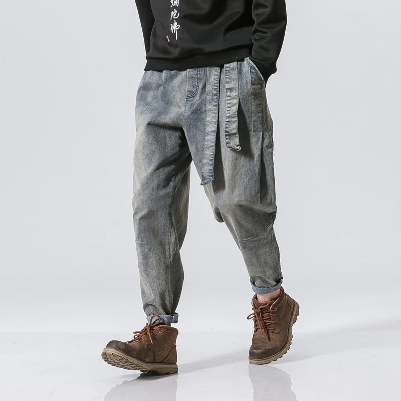 Новинка 2021, Модные свободные мужские джинсовые брюки в стиле ретро, модные мужские джинсы большого размера, Молодежные трендовые сезонные брюки