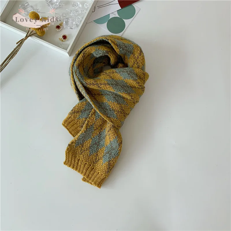 

Осень 2021, винтажный клетчатый шарф для маленьких мальчиков и девочек, простой детский вязаный шарф, Модные Повседневные детские аксессуары ...