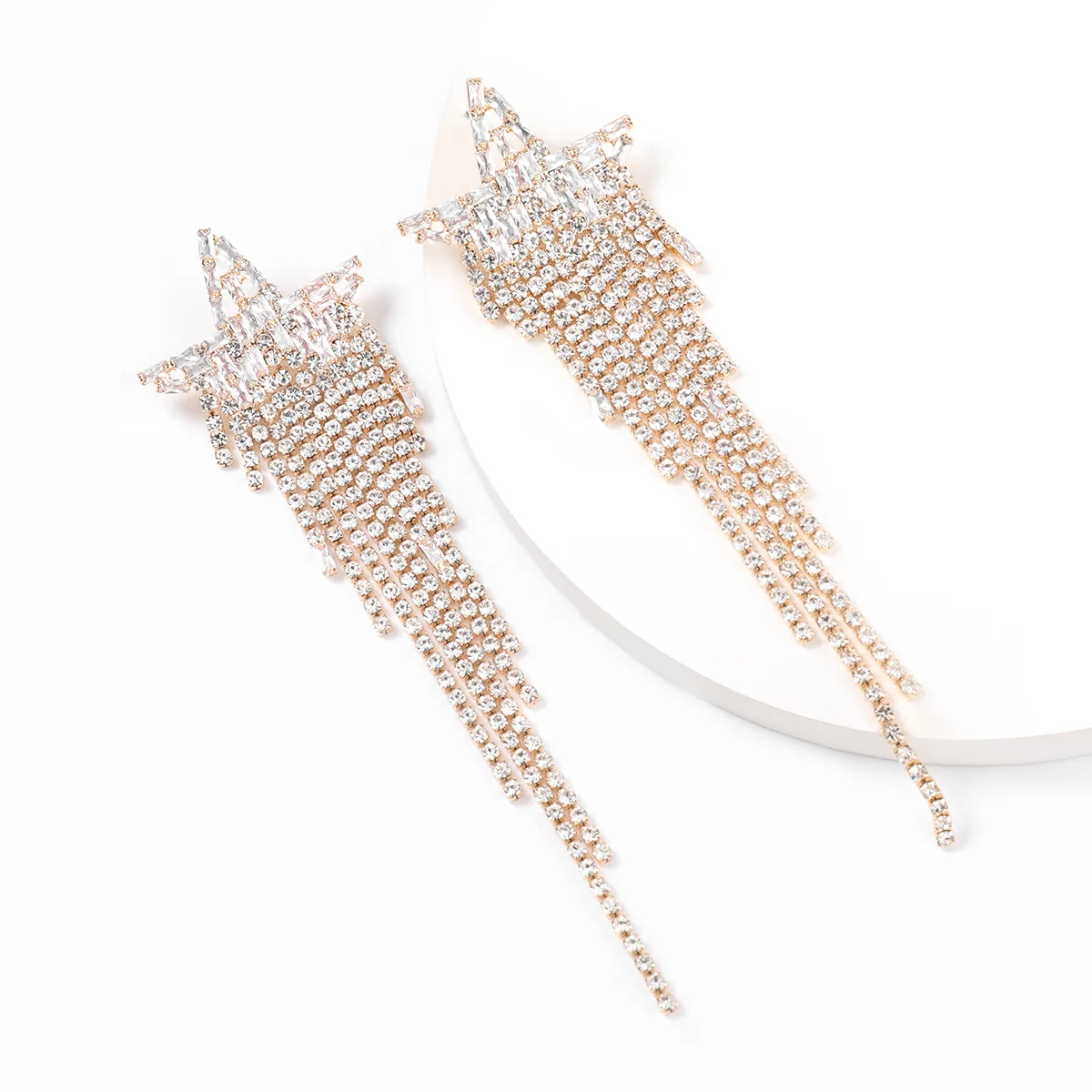 

Fashion Simple Metal Rhinestone Five-pointed Star Tassel Earrings Women's Elegant Popular Banquet Jewelry Accessories