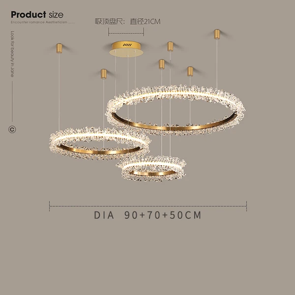 Dia90 70 50cm gold Креативные Золотые круглые кольца, комбинированный светодиодный Кристалл, роскошные хрустальные люстры для гостиной, спальни, черная Подвесная лампа - Цвет абажура: Dia90 70 50cm gold