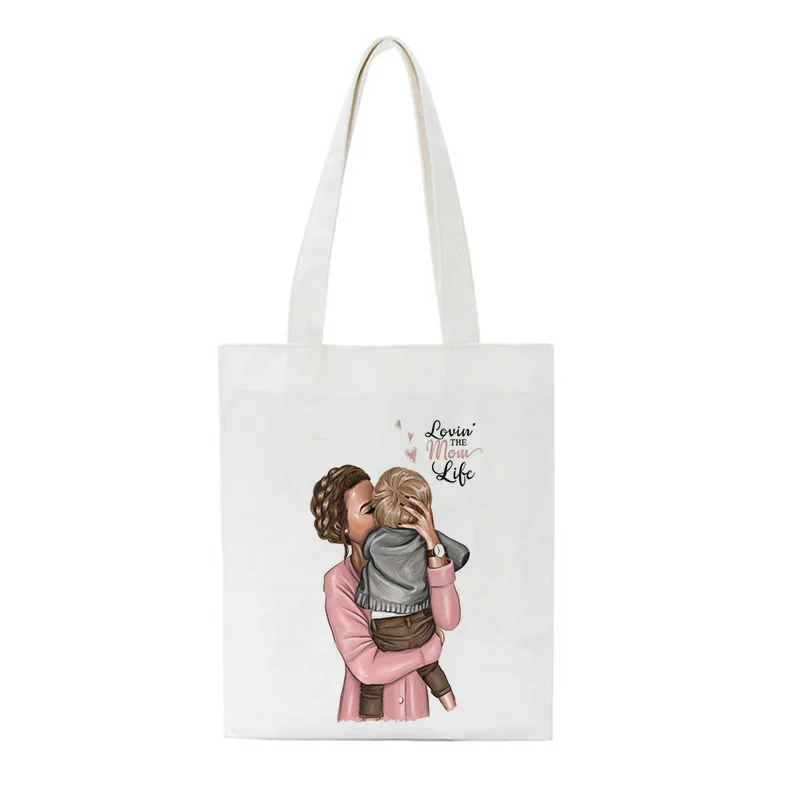 

Fashion Mother Baby Kawaii Women Bag Harajuku Super Mother Print Cute Letter Shoulder Canvas Bags White Casual Large Handbag