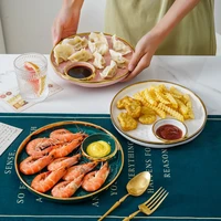 ceramic plate with vinegar plate light luxury round dumplings plate household shrimp plate french fries plate breakfast plate