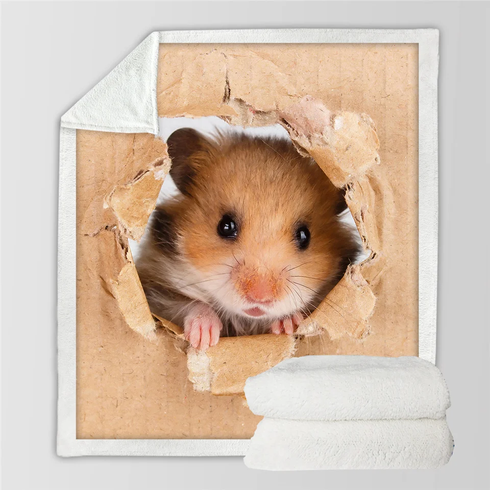 Постельные принадлежности Outlet хомяк пледы одеяло Papery печати на заказ одеяло 3D яркий коричневый мышь шерпа одеяло милые животные плюшевые постельные принадлежности