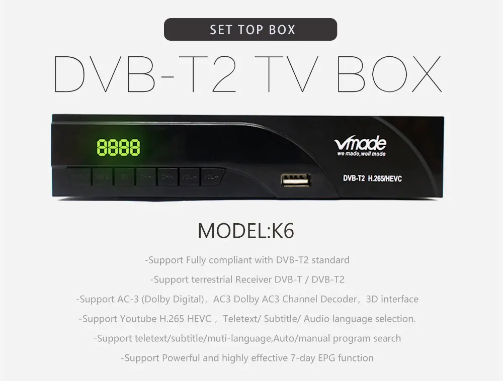 DVB-T2 приемник сигнала ТВ Full HD DVB-T цифровой эфирный приемник DVB T2 H.265/HEVC тюнер с поддержкой RJ45 Dolby AC3