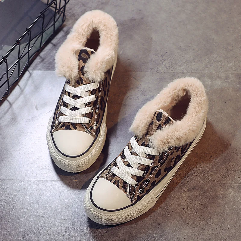 Женские ботинки с леопардовым принтом Сезон Зима модные кашемировые мехом