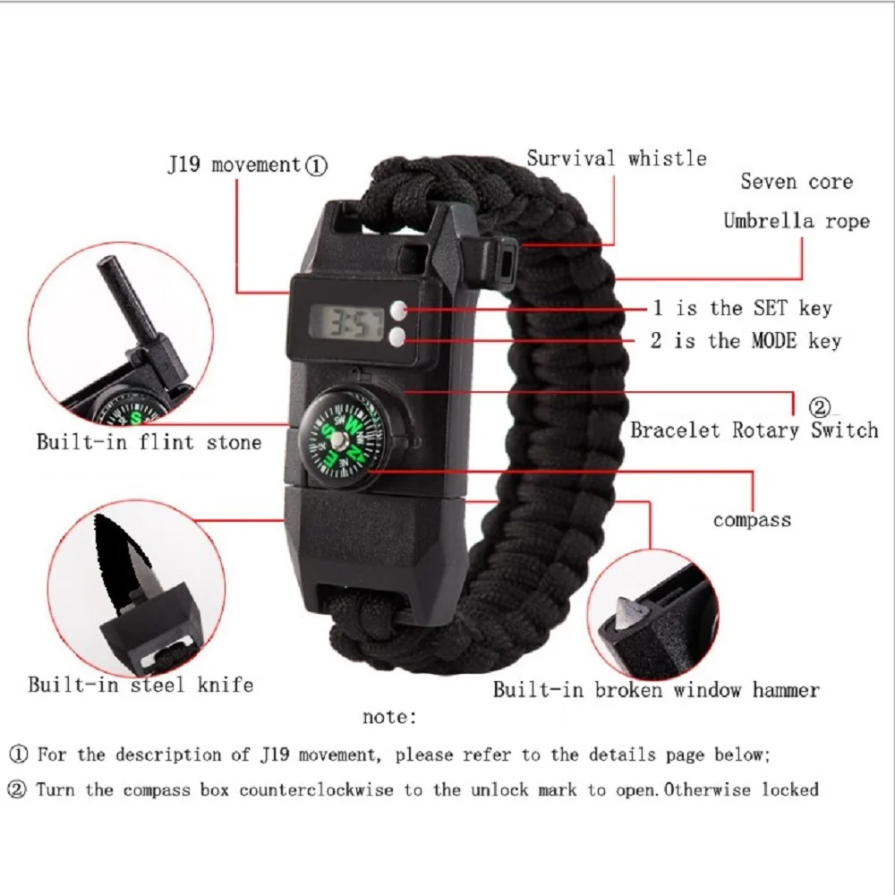 Зонтик веревка тканые выживания flintstone компас часы Открытый Многофункциональный