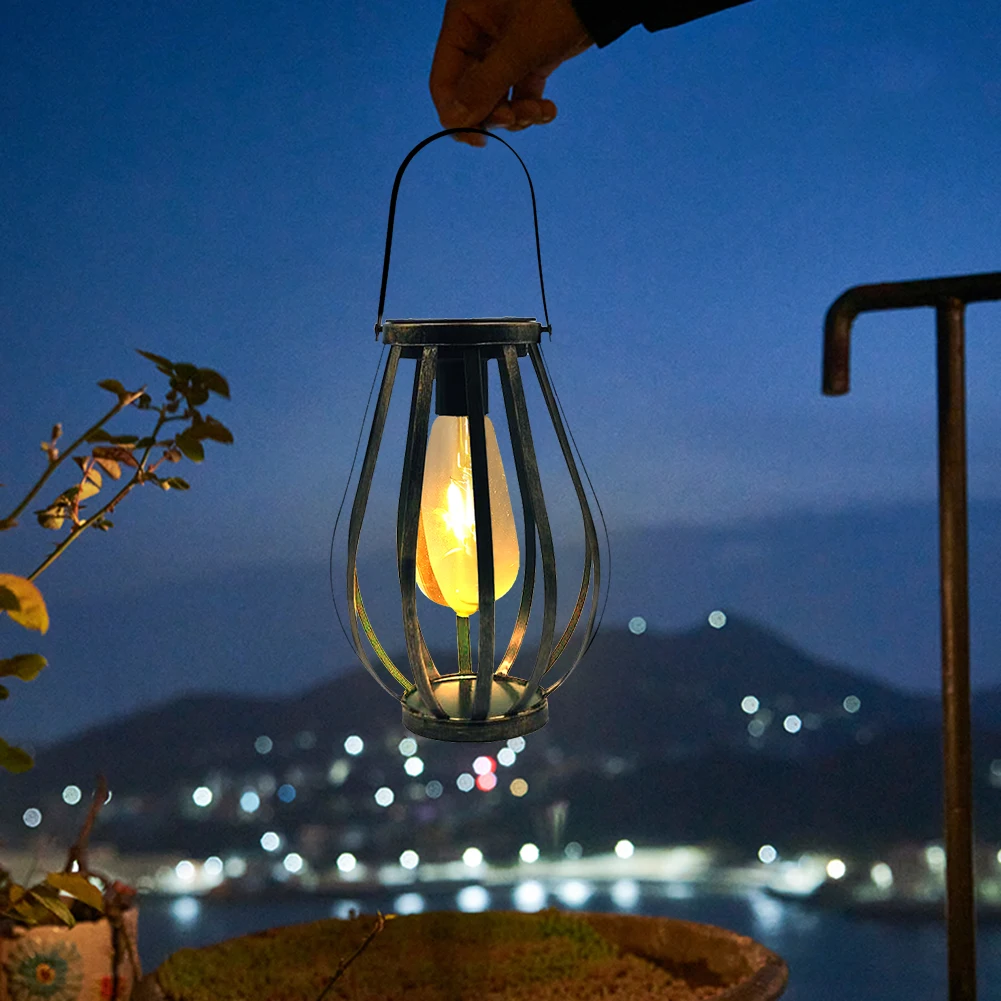 

Outdoor Hanging Garden Light Metal Pattern Lights Solar Wrought Iron Portable Lights Creative Retro Outdoor Garden