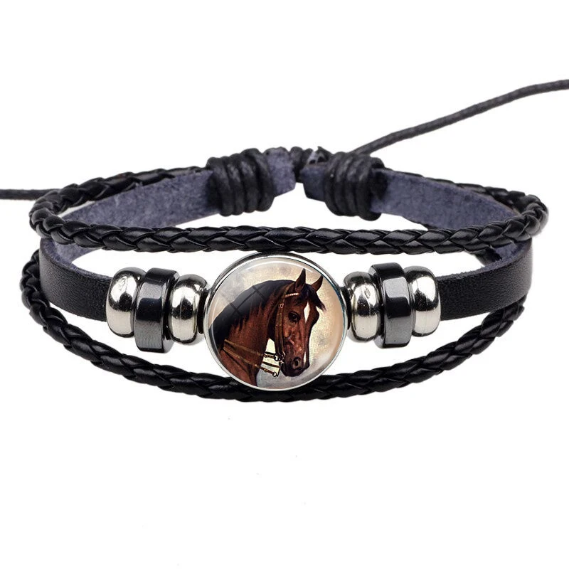 Браслет Crazy Horse черный кожаный браслет в стиле панк со стеклянными пуговицами