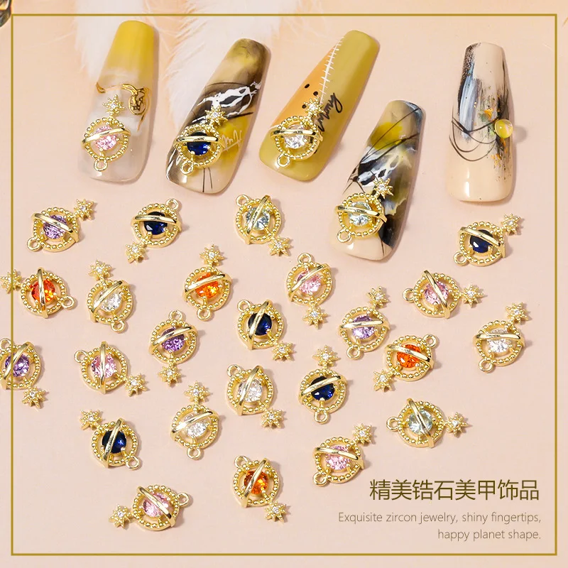 

2Pcs Nail Art Zircon Jewelry Planet Design Luxury Charms For Nail 3D Designer Diamond Flatback Gems Stones For Manicure Tips