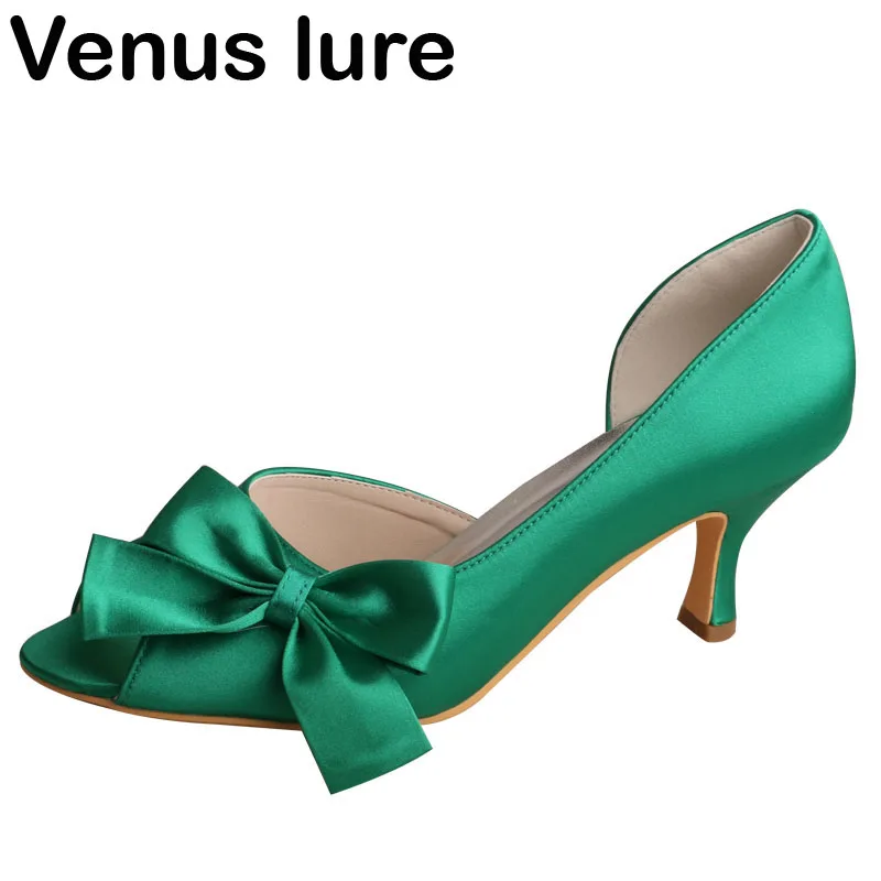 

23 Colors Green Women's Mid Heels Open Toe Wedding Pumps for Bride Size 7