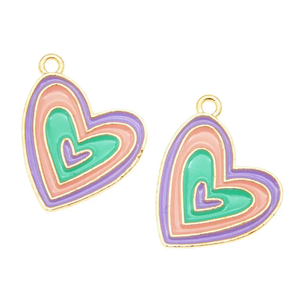 8 шт. металлические подвески золотого цвета в виде сердечек из эмалированного