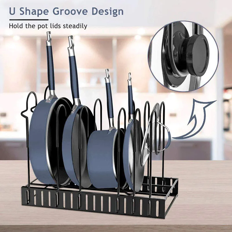 

Multi-Layer Metal Pot Racks Stainless Steel Pan Organizer Cutting Board Shelf Extendable Adjust Kitchen Cookware Storage Holder