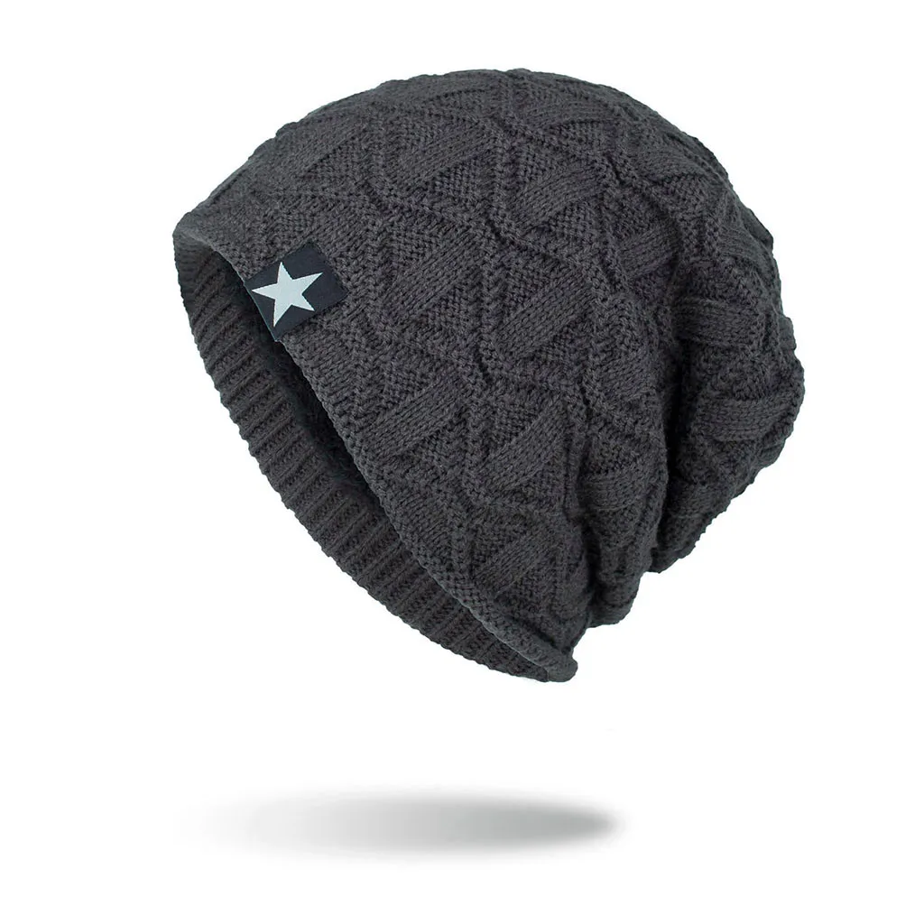 Dark Gray Теплая зимняя вязаная шапка унисекс, модная кепка в стиле хип-хоп, шапка для мужчин и женщин, зимние Пуховые головные уборы, одноцветная ворсовая Кепка, зимне наушники шапка, Новинка - Цвет: Dark Gray