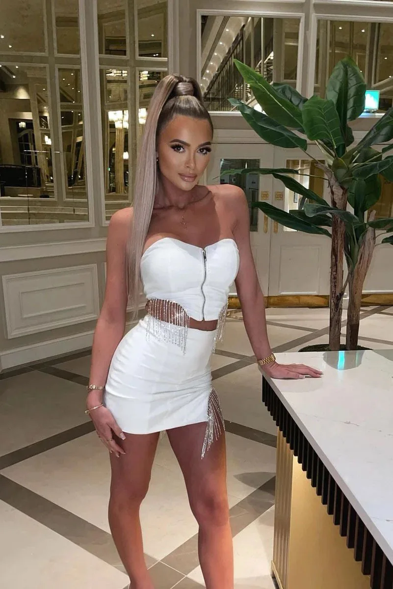 Соблазнительная уличная одежда Стразы юбки с бахромой комплект из 2 предметов