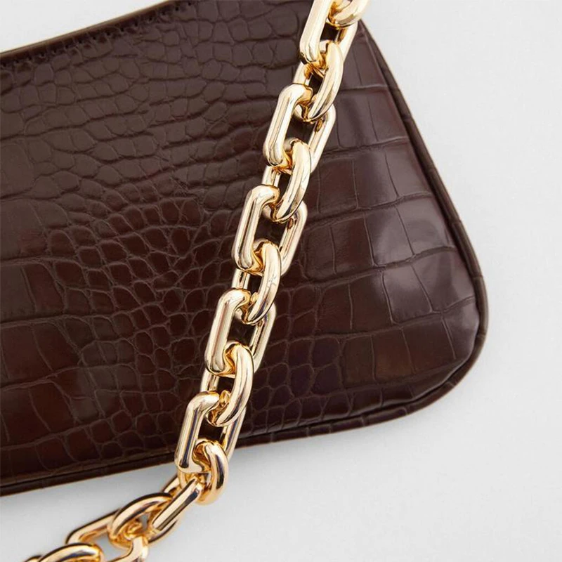 

2021 new fashion crocodile pattern chain shoulder baguette women Designer Luxury MINI high quality handbag Female Travel tote