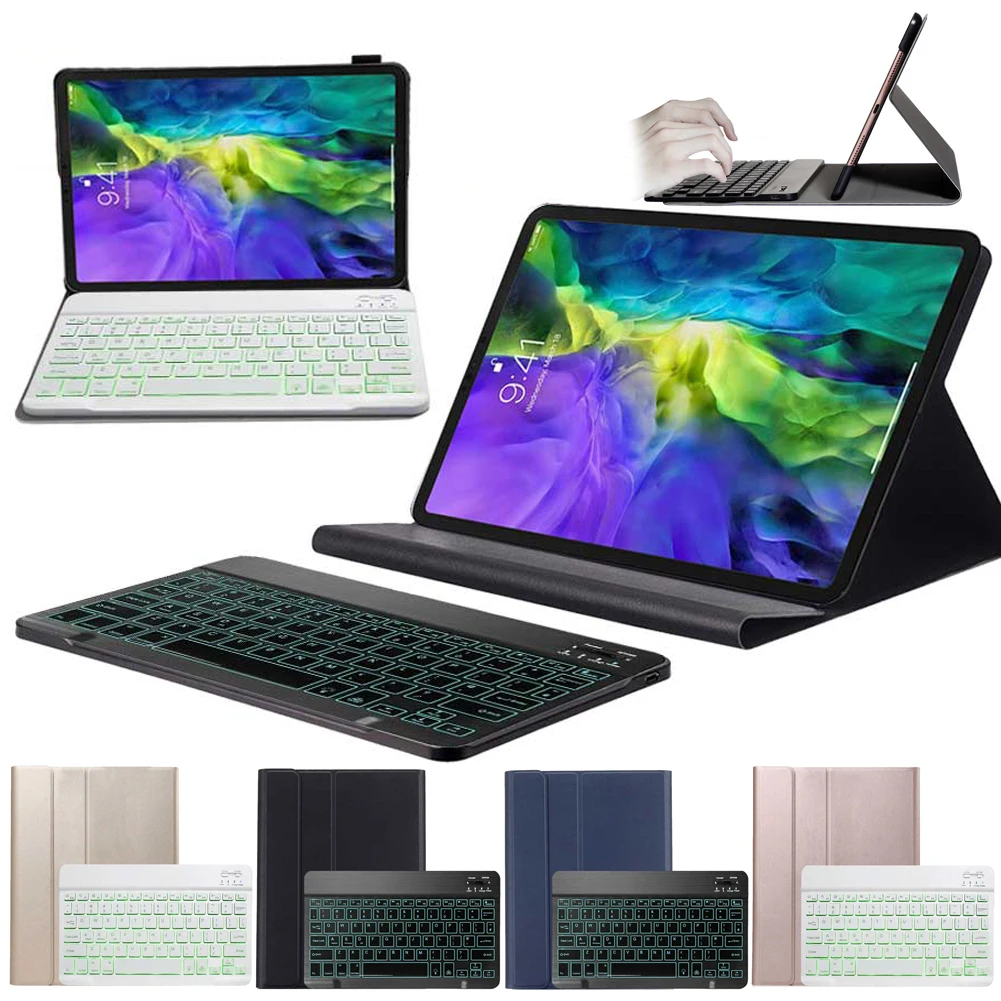 

Bluetooth Wireless Backlit Keyboard Flat Leather Case for IPad Air 4 10.9 2020 Detachable Case Cover Stand For IPad Air 4 10.9"