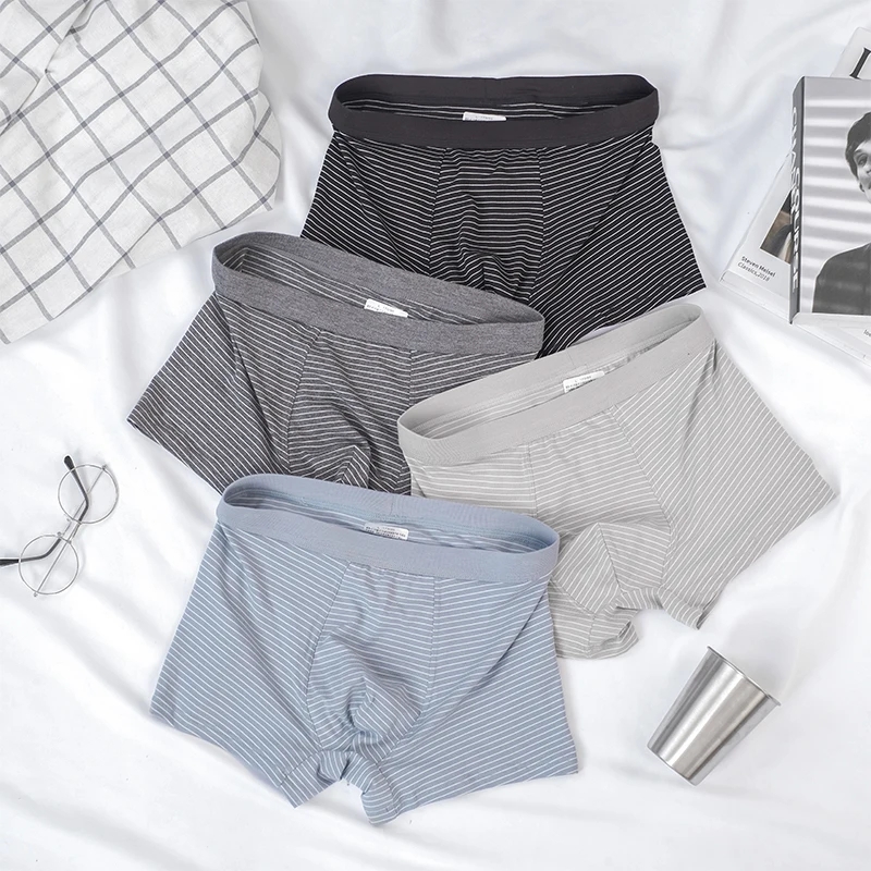 

3Pieces Men Underwear Cotton Stripe Sports Style Men's Panties Men Underpants U Convex Design Trend Boxer Shorts Men 2021 Sale
