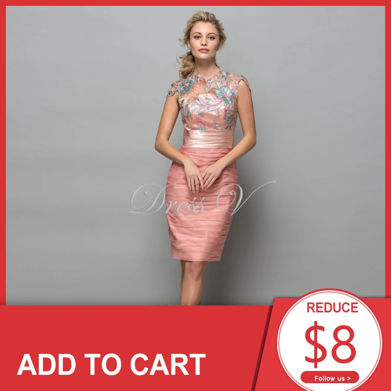 Dressv жемчужно розовые шифоновые короткие коктейльные платья 2019 блестки кружева