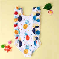 kids girls fashion cartoon pineapple print 1 piece swimsuit stylish ruffle bathing suit