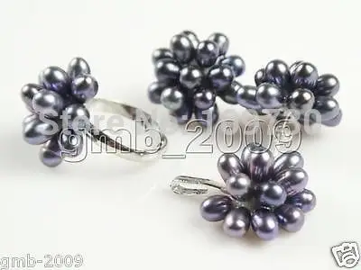 Jewelry 00823 Fashion Natural White Rice Freshwater Pearl Cluster Earrings Necklace Ring Set (A0423) | Украшения и аксессуары
